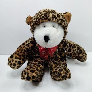 1999 GAC White Teddy Bear In Leopard Outfit W/Removable Hoodie 12” Plush Vintage